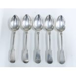 Set of five Scottish provincial silver fiddle pattern spoons, Adam Burgess, Dumfries, struck AB,