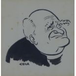 Emilio Coia (SCOTTISH 1911 - 1997) Archbishop of Canterbury, ink on paper, signed and framed under