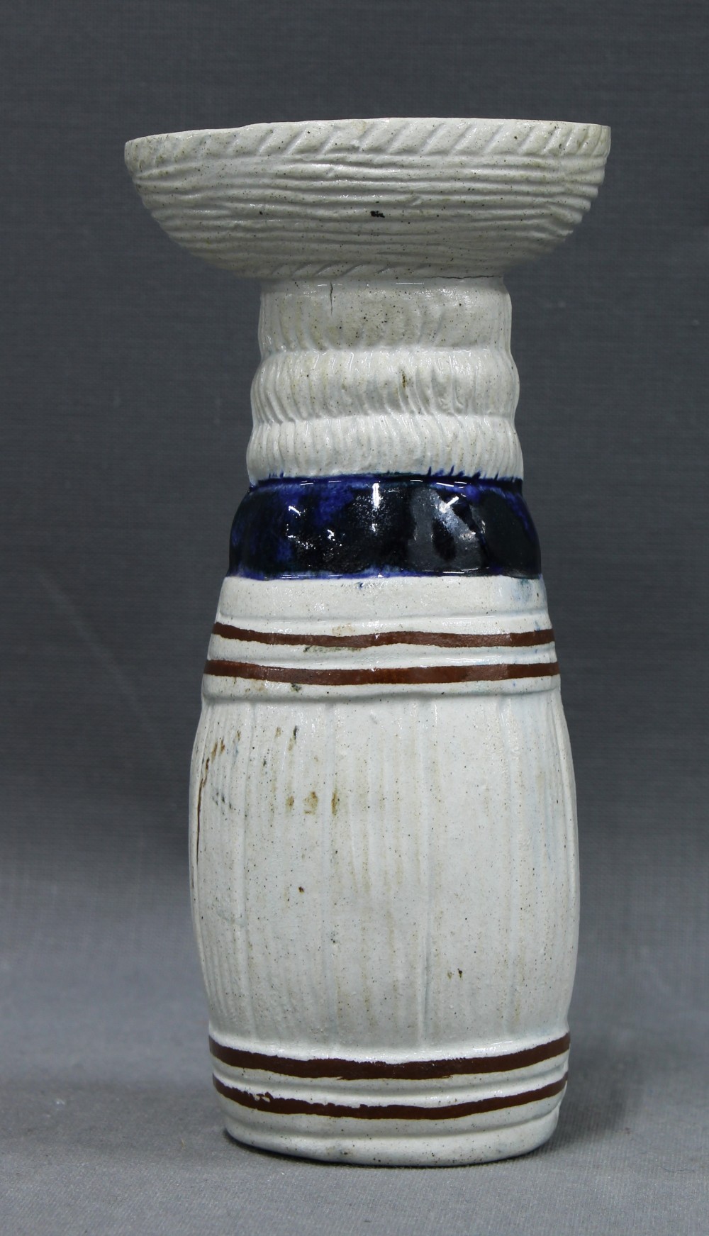 Rare saltglazed pottery Judge and barrel salt condiment in blue and white with copper lustre - Image 2 of 2