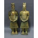 A pair of gilt painted plaster 'Terracotta Army' style figures, 52cm (2)