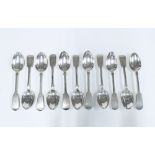 Eleven Victorian silver teaspoons, fiddle pattern, Josiah Williams & Co, Exeter 1879 (11)