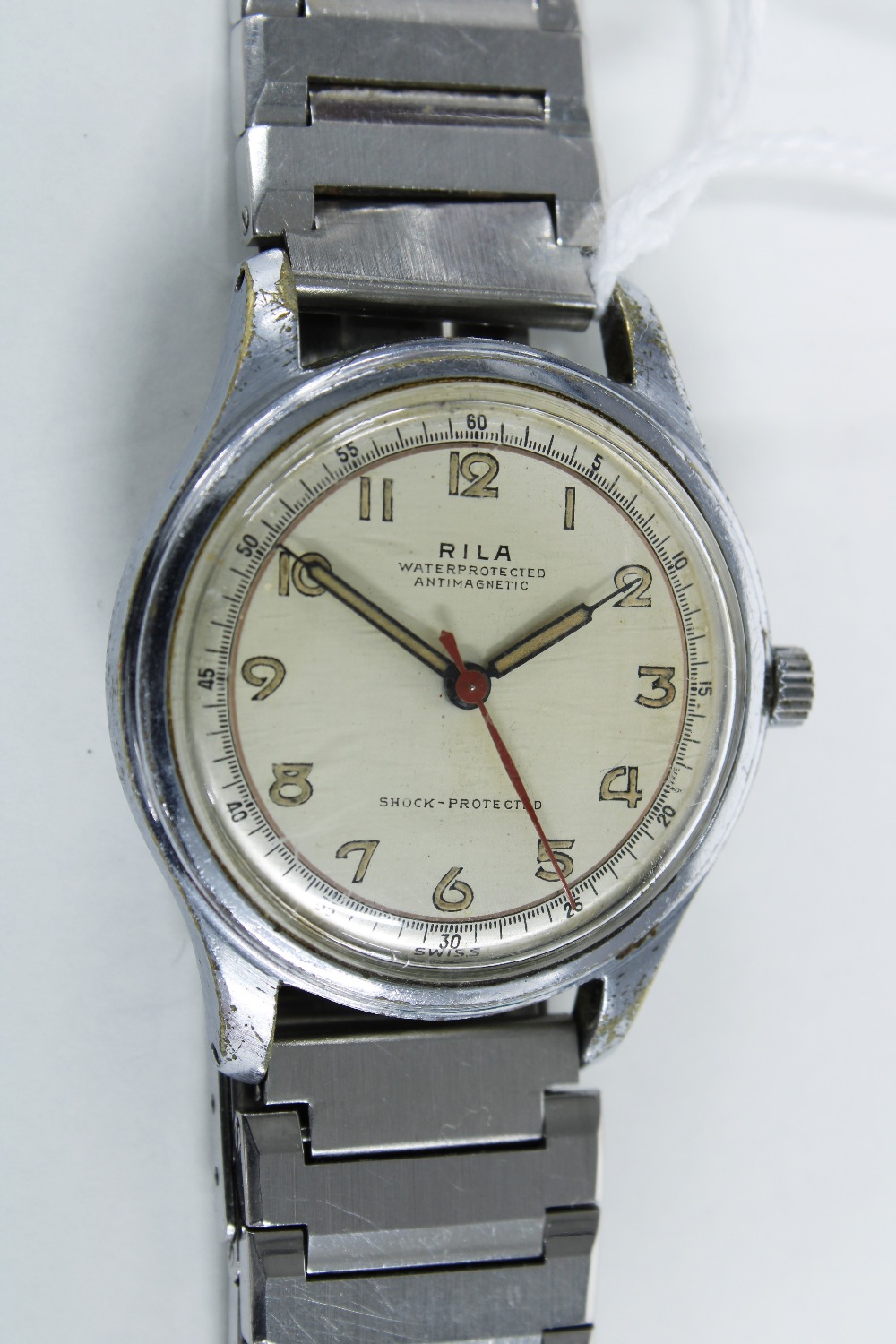 Gents vintage Rila stainless steel wristwatch with champagne dial and Arabic numerals with outer - Image 2 of 3