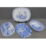 Modern Athens 'Edinburgh' blue and white transfer printed mazarine drainer, 39 cm and two others and