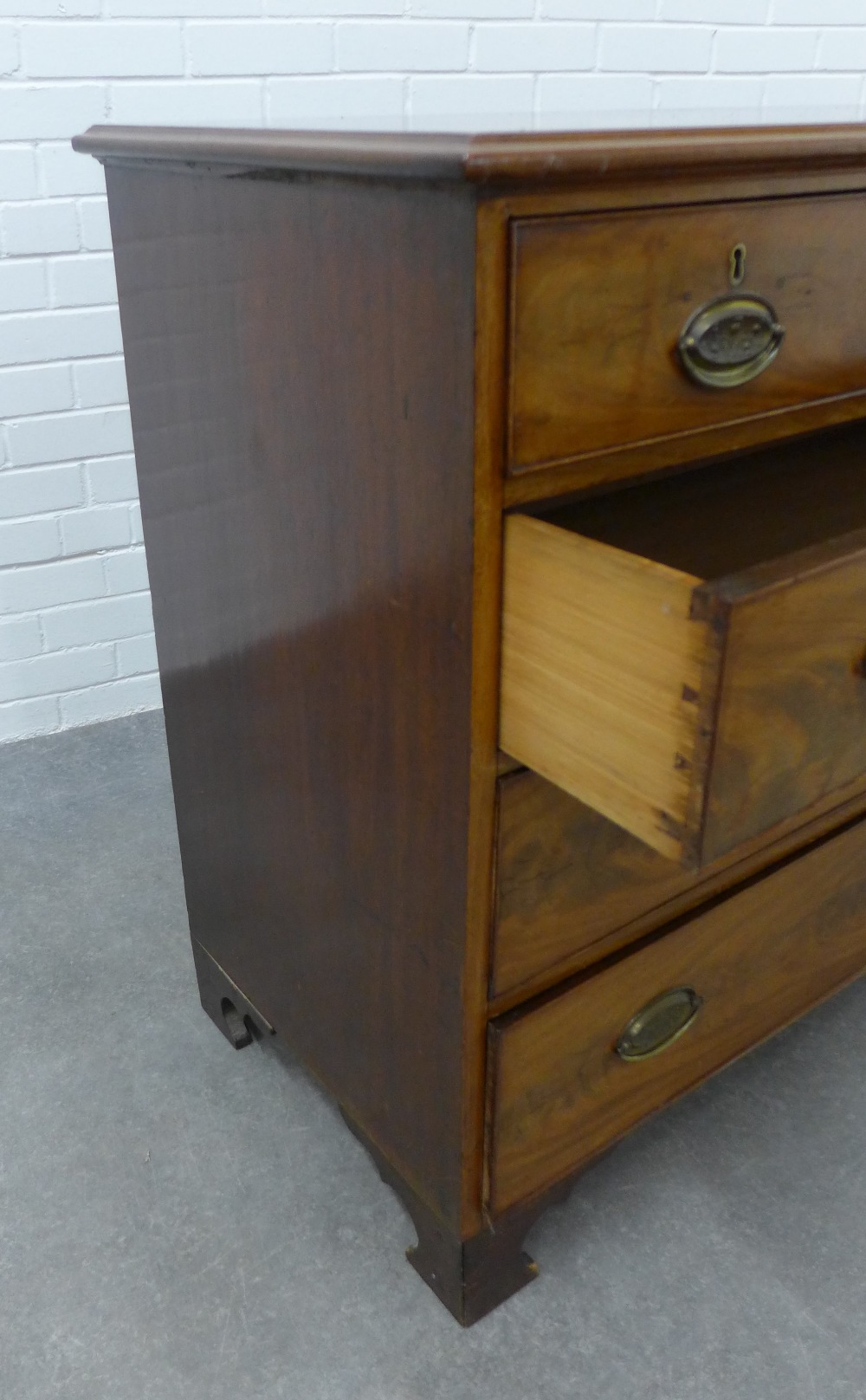 19th century mahogany chest with three short and three long drawers, on bracket feet. 94 x 121 x - Image 3 of 3