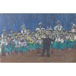 Richard Wawro (Scottish 1952-2006) 'Ukrainian singers with orchestra', pastel and crayon, framed