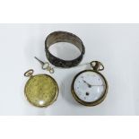 Open face pocket watch, gold plated with enamel back (a/f) gold plated Tempo pocket watch and a