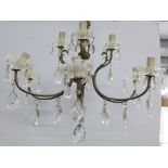 Vintage six branch glass and brass chandelier, 50 x 60cm