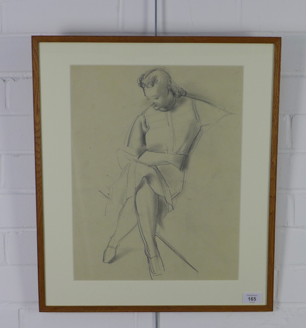 Pencil sketch of a young woman seated, apparently unsigned, framed under glass, 32 x 42cm - Image 2 of 2