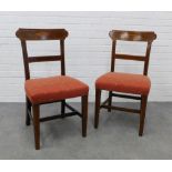 Pair of mahogany and inlaid side chairs, with upholstered stuff over seats 86 x 45 x 40cm. (2)
