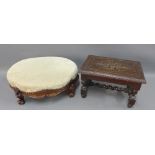 Upholstered footstool and a small carved oak stool, 36 x 14cm (2)