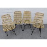Set of four canework basket chairs on black metal hairpin legs. 80 x 45 x 40cm. (4)