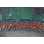 Richard Wawro (Scottish 1952-2006) 'Royal Artillery Motor Cyclists' crayon, signed, framed under
