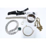 Mixed lot to include a silver bracelet, silver chain with hardstone revolving seal, mother of