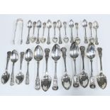 Matched part suite of single struck Queen's pattern silver flatware with 8 tablespoons, 4 dessert