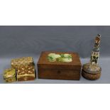 A collection of boxes and baskets together with a glass bottle with beadwork cover, (6)