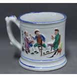 19th century Staffordshire Frog mug the exterior painted with tavern drinkers with a frog to the