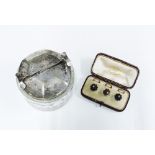 Set of agate and diamond shirt studs together with glass sugar jar with Epns cover with integral