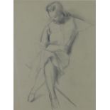 Pencil sketch of a young woman seated, apparently unsigned, framed under glass, 32 x 42cm