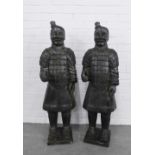 Two large painted plaster 'Chinese Terracotta Army' style garden figures, 112cm (2)