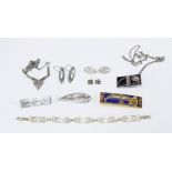 A collection of Rennie Mackintosh inspired silver jewellery to include an Ola Gorie brooch and