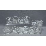 Set of Wildlife Crystal intaglio glass plaques. 8cm (12)