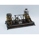 19th century Scottish Provincial double inkwell, Arthur Medlock with two hoof inkwells with white