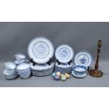 Quantity of Chinese blue and white rice pattern table wares and a chinoiserie table lamp base (a