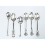 Six various silver spoons to include a modern seal top spoon, London 1985 and a silver Puritan style