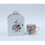 18th century Chinese export tea caddy and a miniature mandarin palette coffee cup (2) 12 x 8cm.