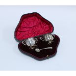 Edwardian silver salts in a cased box, London 1907