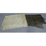 Two Assuit shawls , the black and gold shawl approx. 100x 120cm and the other 220 x 80cm (2)