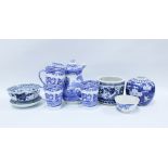 Collection of blue and white pottery to include a Chinese prunus jar, Chinese tea bowl and Spode