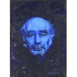 D.H Young, oil on board of a blue head, signed and framed, 25 x 35cm