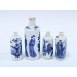 Four Chinese blue and white snuff bottles, one with a Guangxu mark to the base (4) (a/f) 12cm.