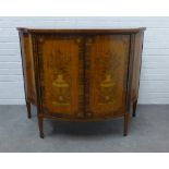 Sheraton Revival satinwood and marquetry bow front cabinet, the top with flowers and foliage with