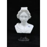 White hardstone head and shoulders bust on a socle base, 25cm