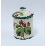 Wemyss Ware Raspberries pattern preserve jar and cover, painted backstamps, 13 x 10cm.