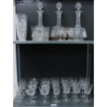 Part suite of vintage Stuart Crystal to include three decanters with stoppers, and various