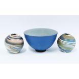 Simon Eeles, Shepherd's Wells pair of studio pottery vases and a larger studio pottery bowl (3)