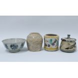Provincial Chinese pottery vase and bowl together with a Zoo pottery jar and cover (a/f) and an