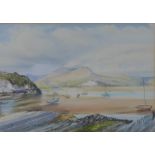 Arthur Tunstall, 'The mountain beyond Portmadoc and the harbour entrance from Borth-y-Gert',