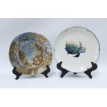 Studio pottery plates to include a stoneware plate by John Calver and another by Isabel Denyer, (