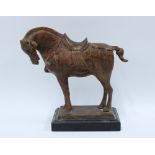 Modern Tang style horse on a plinth base, 26 x 27cm.