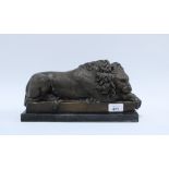 Modern bronze study of a recumbent lion, on a black plinth 32 x 16cm