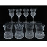 Edinburgh crystal thistle etched glasses to include four whisky tumblers and four wine glasses (8)