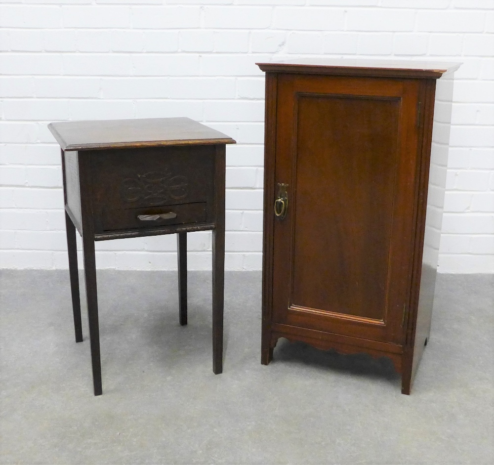 Mahogany pot cupboard together with a small sewing worktable. 77 x 42 x 37cm. (2)