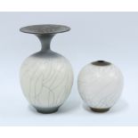 Two David White studio pottery crackle vases, (2) 16cm.