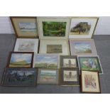 Quantity of artworks to include pastels, watercolours, etc, all framed under glass (a lot)