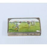 Late Victorian Cricket Match silver and enamel vesta case, London 1899, 6 x 3.5cm