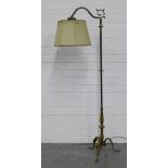 Early 20th century brass standard lamp and shade, 130cm high